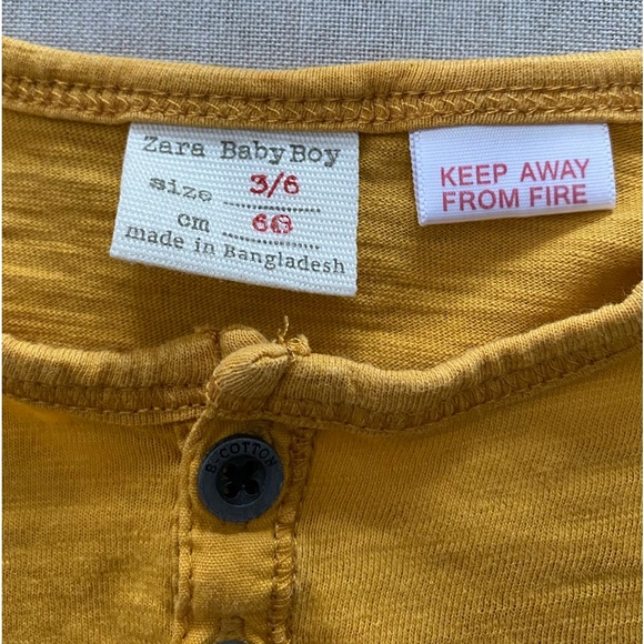 Zara Baby Boy Yellow Mustard Button Tab Roll Cuffs Henley Tee size 3-6 Months - Picture 6 of 8